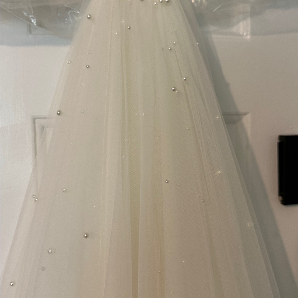 Watters Cream Wedding Dress with Pearl Accents